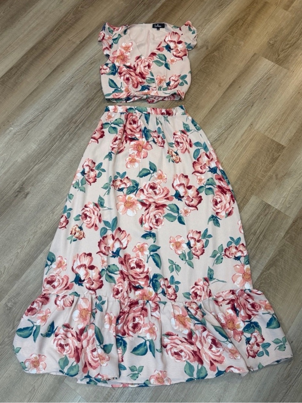 Lulu's Pink Floral Two-Piece Maxi Dress